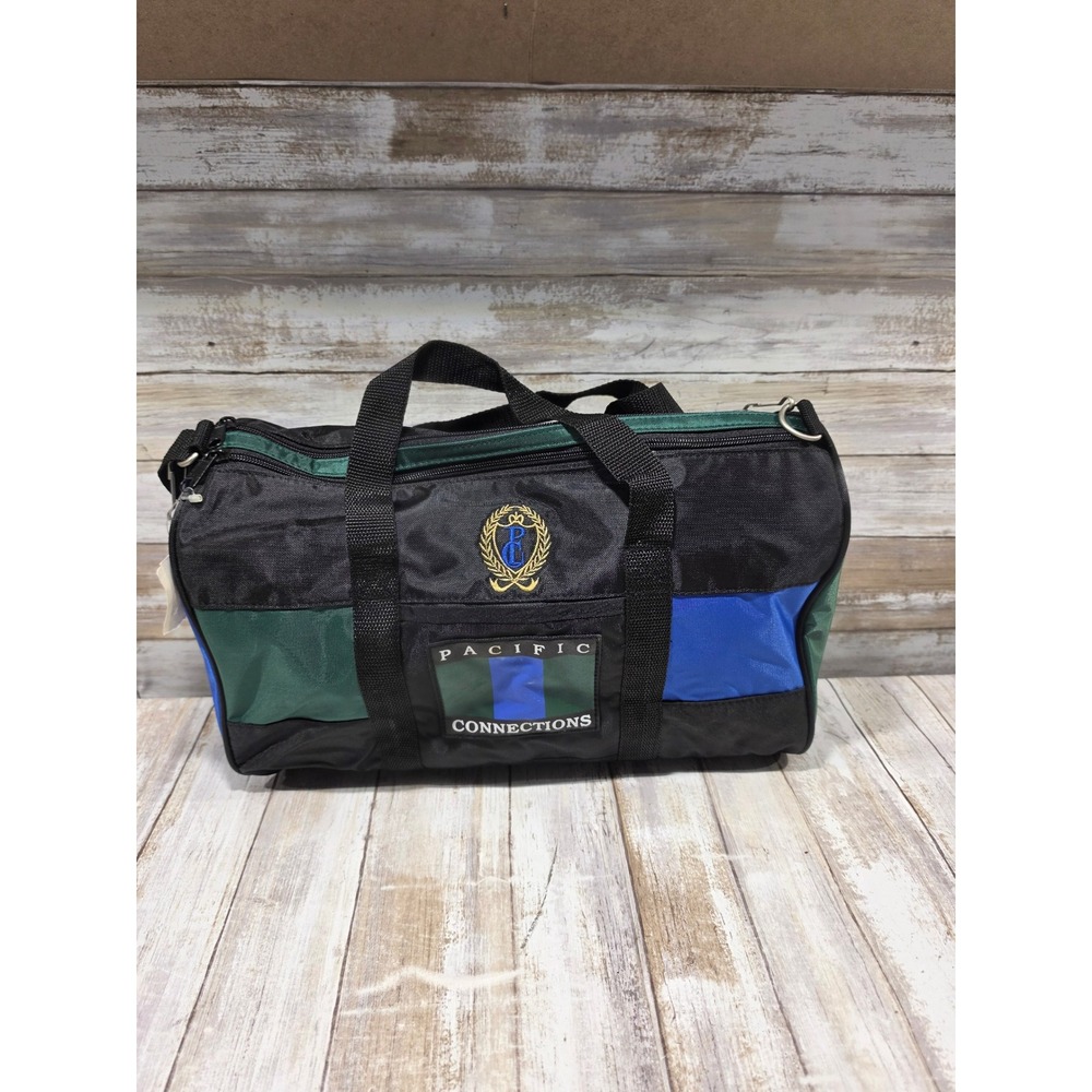 Pacific‎ Connections Vintage Colorblock Duffel Bag Black Green Blue Small Travel